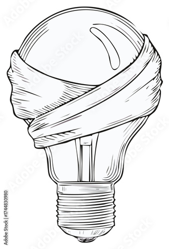 Blindfolded light bulb illustration representing censorship, suppressed ideas, and willful ignorance