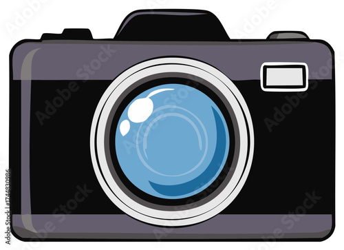 Digital Camera with Lens Illustration Graphic Symbol of Photography Equipment
