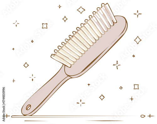 Vector Illustration of a Cleaning Brush Tool Surrounded by Sparkles on White