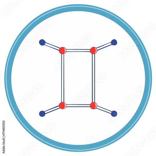 Abstract geometric structure with interconnected nodes and lines within a blue circle