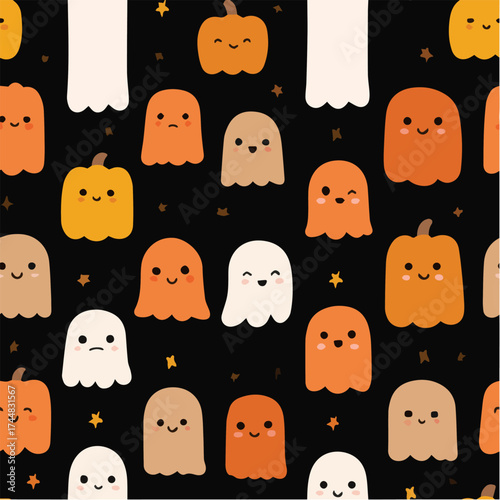 Cute Halloween seamless pattern, minimal vector illustration