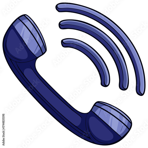 Dark blue retro telephone handset with communication waves