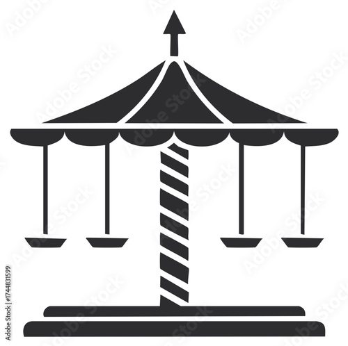 Carousel vector illustration amusement park ride with hanging seats and central post