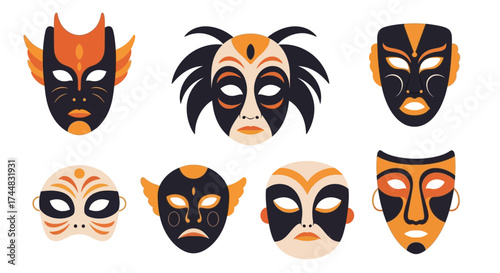 Flat design collection of ancient tribal masks.