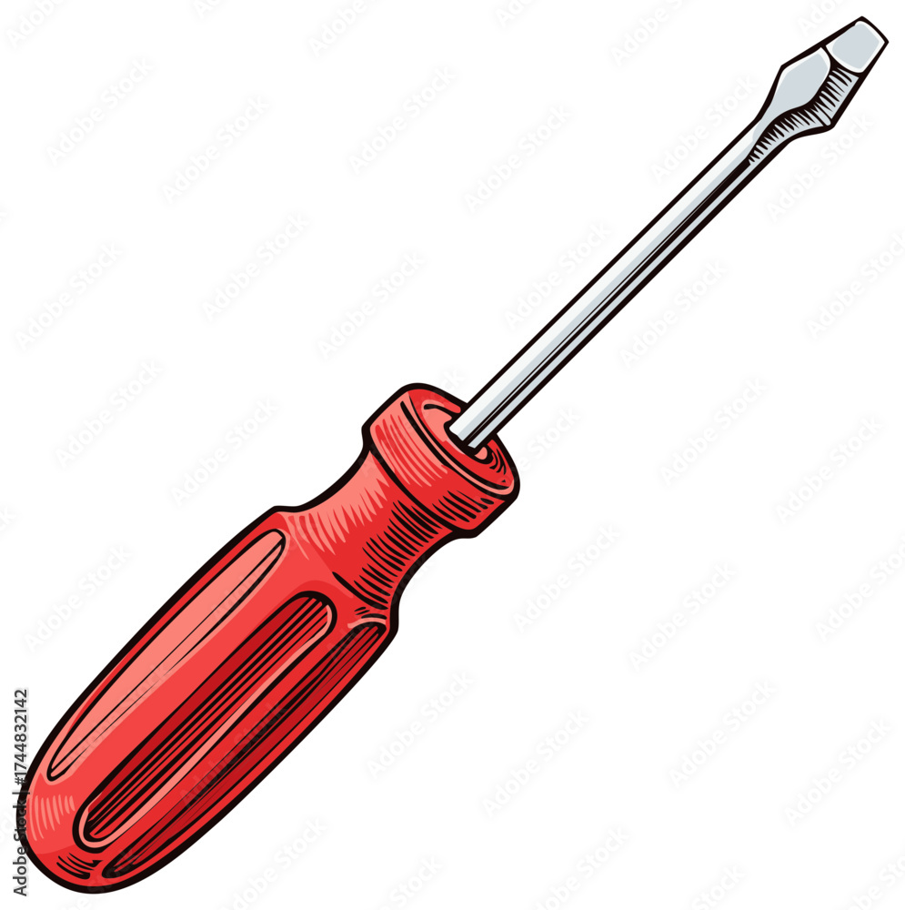 Fototapeta premium Red handled flathead screwdriver ready for use illustration