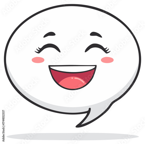 Happy cartoon speech bubble with smiling face and blushing cheeks
