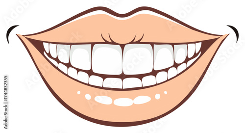 Cartoon Smile with Wide Grin and Perfect White Teeth Illustration