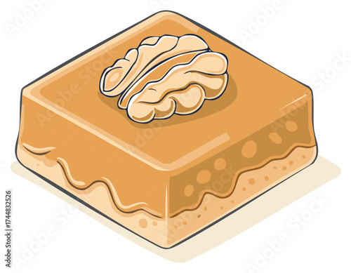 Sweet baklava pastry with walnut topping and syrupy glaze