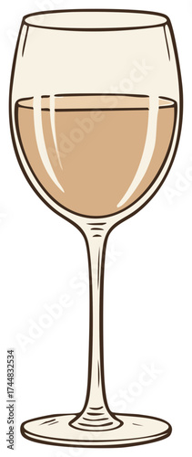 Elegant Glass of White Wine Cartoon Illustration Isolated Vector Graphic for Menu