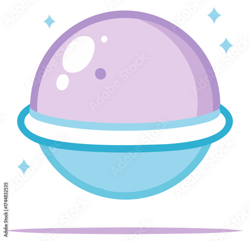 Cute planet with rings and stars pastel colors cosmic cartoon illustration