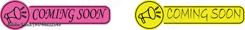 Coming Soon Banner icon set. Suitable for marketing, launch teasers, or notifications. Promotion sticker for new product launch or opening. Isolated vector illustration.