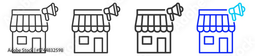 Store Promotion icon set in creative outline style with multiple thickness variations perfect for business branding event design and modern event marketing visuals