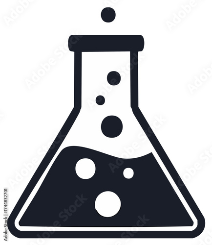 Chemistry laboratory flask with bubbling liquid icon for science and research experiment