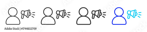 Event Announcer icon set in creative outline style with multiple thickness variations perfect for business branding event design and modern event marketing visuals