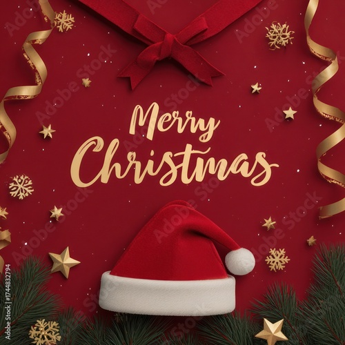 Merry Christmas Display with Santa Hat & Decor