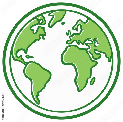 Stylized Green Earth Globe Icon Representing Global Environment and Sustainability