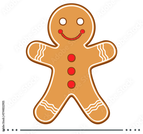 Festive gingerbread man cookie with icing and candy buttons smiles for the Christmas holiday season
