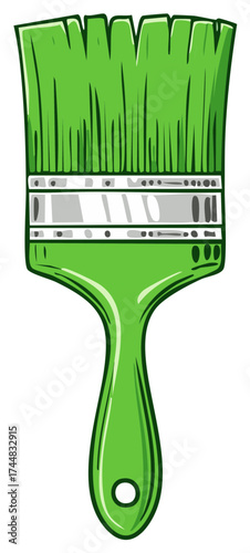 Vibrant Green Paint Brush Tool Cartoon Illustration for Art and Home Improvement Projects