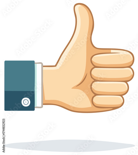 Thumbs Up Cartoon Illustration in Suit, Hand Gesture, Like Icon, Approval Sign