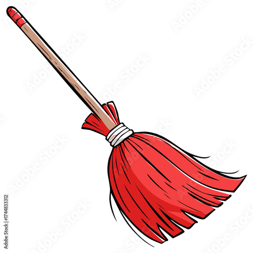 Cartoon Red Broom Isolated on White Background