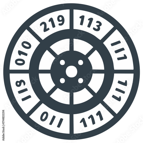 Circular Icon with Numbers in Sections Vector Graphic Illustration