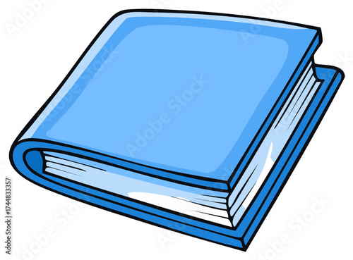 Blue Hardcover Book Illustration with Paper Pages, Perfect for Education or Library Themed Designs, Simple, and Clean Style