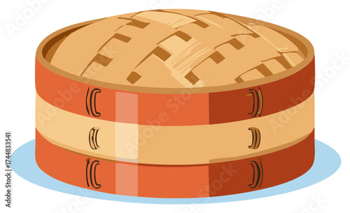 Vector illustration of a traditional stacked bamboo steamer for cooking Asian dim sum