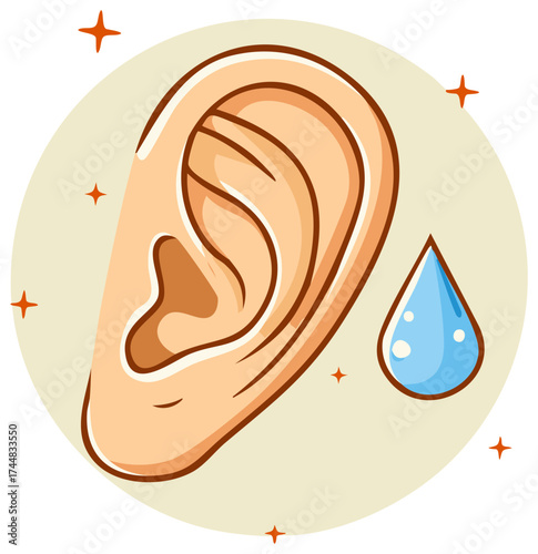Human ear illustration with earwax medical symptom cartoon vector graphic design