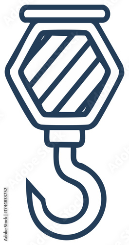 Heavy Lifting Crane Hook Illustration Outlined Hexagon Icon Industrial Construction Equipment