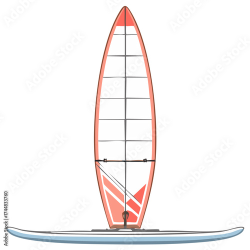 Stylized illustration of a sailboard, windsurfing equipment for summer water sports