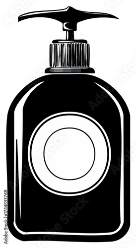 Black and white illustration of a soap dispenser