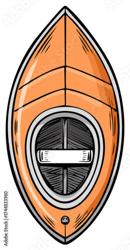Isolated Orange Kayak Top View Illustration For Water Sport Adventures