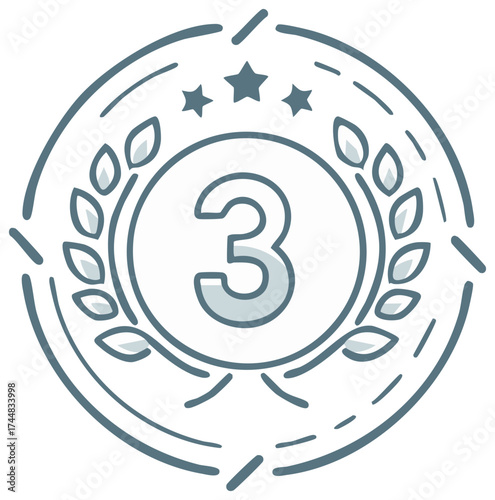 Third Place Emblem with Laurel Wreath and Stars Graphic