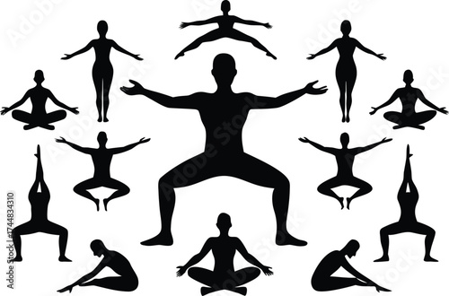 Yoga poses silhouette vector bundle scalable illustration eps icons set