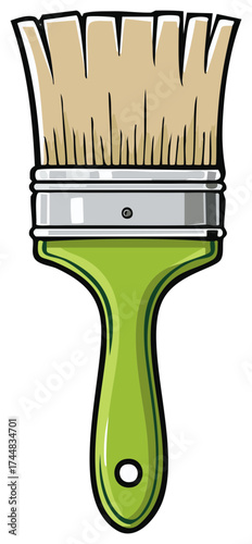 Stylized cartoon illustration of a paintbrush with a green handle for DIY projects