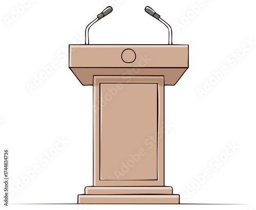 Illustration of Speaker Podium with Microphones on a White Background for Presentation or Ceremony Stage Speeches