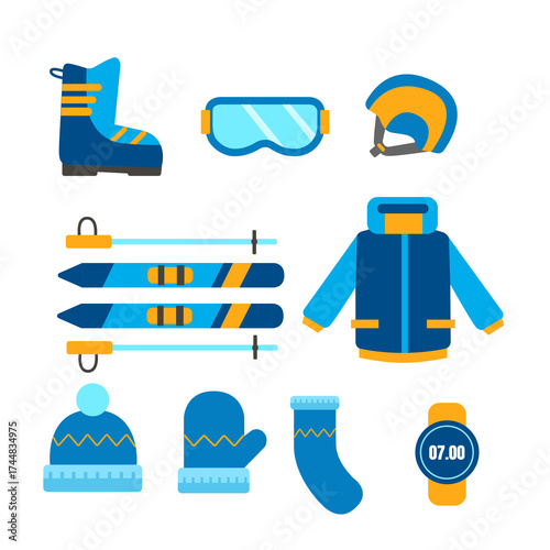 Ski Equipment. Ski Icon in Winter. Skiing in the Mountains During Winter