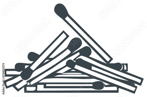 Graphic pile of matchsticks for fire starting and ignition concepts