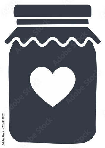 Glass canning jar with heart on front, vector illustration food container
