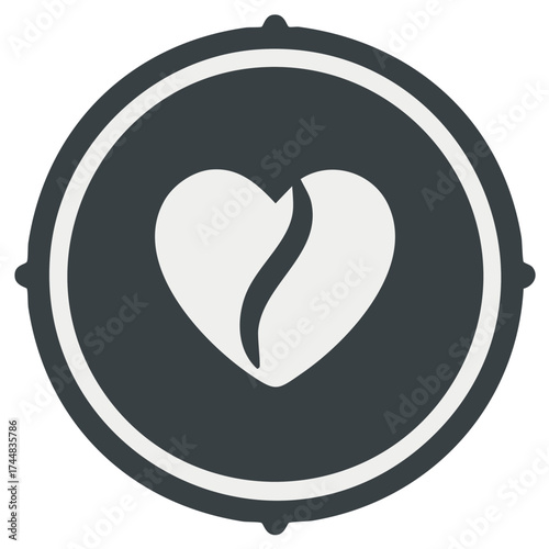 Vector icon of a broken heart inside a circular frame, a symbol of heartbreak, divorce, and sadness.