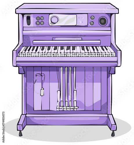 Upright Lavender Piano with Electronic Panel Illustration for Music Production
