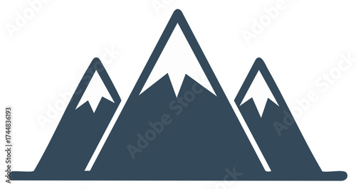 Mountain range icon with snow capped peaks simple flat vector illustration for tourism and hiking
