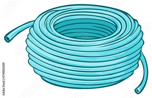 Turquoise Garden Hose in a Coil, Watering Equipment for Garden, Lawn or Outdoor Use