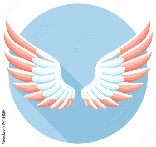 Cartoon Illustration of Angel Wings in a Light Blue Circle