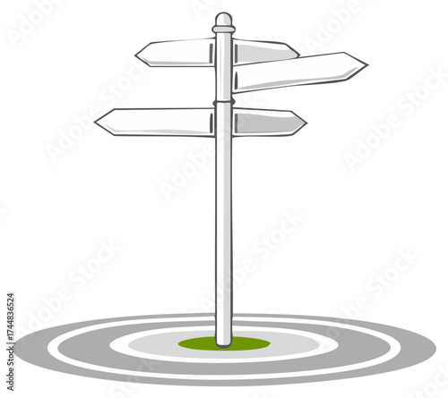 Directional Signpost with Arrow Signs Standing on Round Base with Grass, Choice