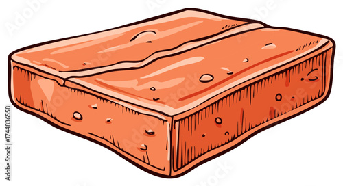 Illustration of a Rectangular Piece of Orange Food Slice Cartoon Drawing