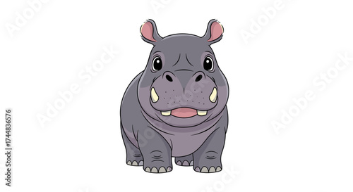 Cute cartoon hippopotamus illustration isolated on white background.