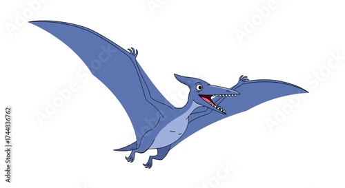 Cartoon Pterodactyl Flying Isolated White Background.