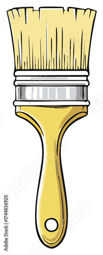 Cartoon illustration of a yellow paintbrush for home renovation and decorating projects
