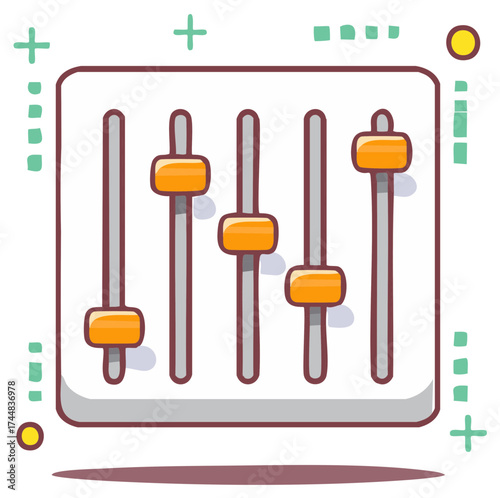 Audio Mixing Console Illustration with Vertical Faders for Sound Adjustment